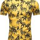 Men's Printed Beach Hawaiian Button-Down Slim fit Dress Shirt (Medium, Yellow 9019)