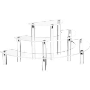 Acrylic Risers Display Stand - 3 Tier Clear Step Display Riser- Half Moon Cupcake Dessert Stand for Display Or Collections (Acrylic Rods 1 Set)