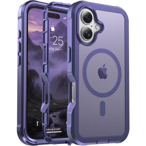 jaroco Magnetic for iPhone 16 Case, [Compatible with MagSafe][Military Grade Drop Protection][Heavy Duty Protection][Non-Slip][Shockproof] 2-Layer Durable Bumper Phone Case 6.1''-Dark Purple