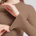 VIMPEP Women's Double Lined Long Sleeve T Shirts Crew Neck Slim Fit y2k Sexy Tops Basic Outfits for Workout Undershirts (Brown, S)