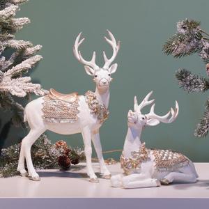 Newman House Studio Christmas Reindeers Decorations Deer Figurines - Christmas Decor Indoor Xmas Deer Statues 15.25H inch Set of 2 Cream/Gold Collectible Table Holiday Farmhouse Decor