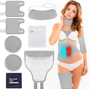 Castor Oil Pack Wrap, 8 Pcs Organic Cotton Castor Oil Pack Kit for Liver Detox, Stomach, Belly, Neck, Breast, Knee - Reusable Pads Kit for Hot/Cold Compress with Adjustable Elastic Strap (Gray)