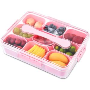 Divided Serving Tray with Lid Veggie Tray with Lid and Handle, Multi-Purpose Snackle Box Container for Charcuterie, Taco Tuesday, Movie Night, Travel, Beach, or Picnic Essentials (9 Compartments)