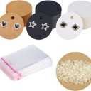 XXUOD 600 Pieces Display Cards Set, 150 Round Cardboard Earring Holder With 150 Self-Seal Bags and 300 Backs for Ear Studs - 3 Colors