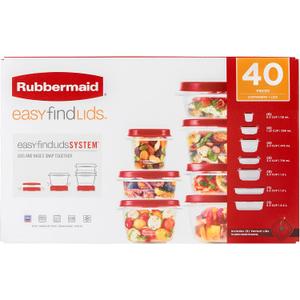 Rubbermaid Kitchen Storage Containers, 40-Piece Assortment with Microwave Vented Lids, Red