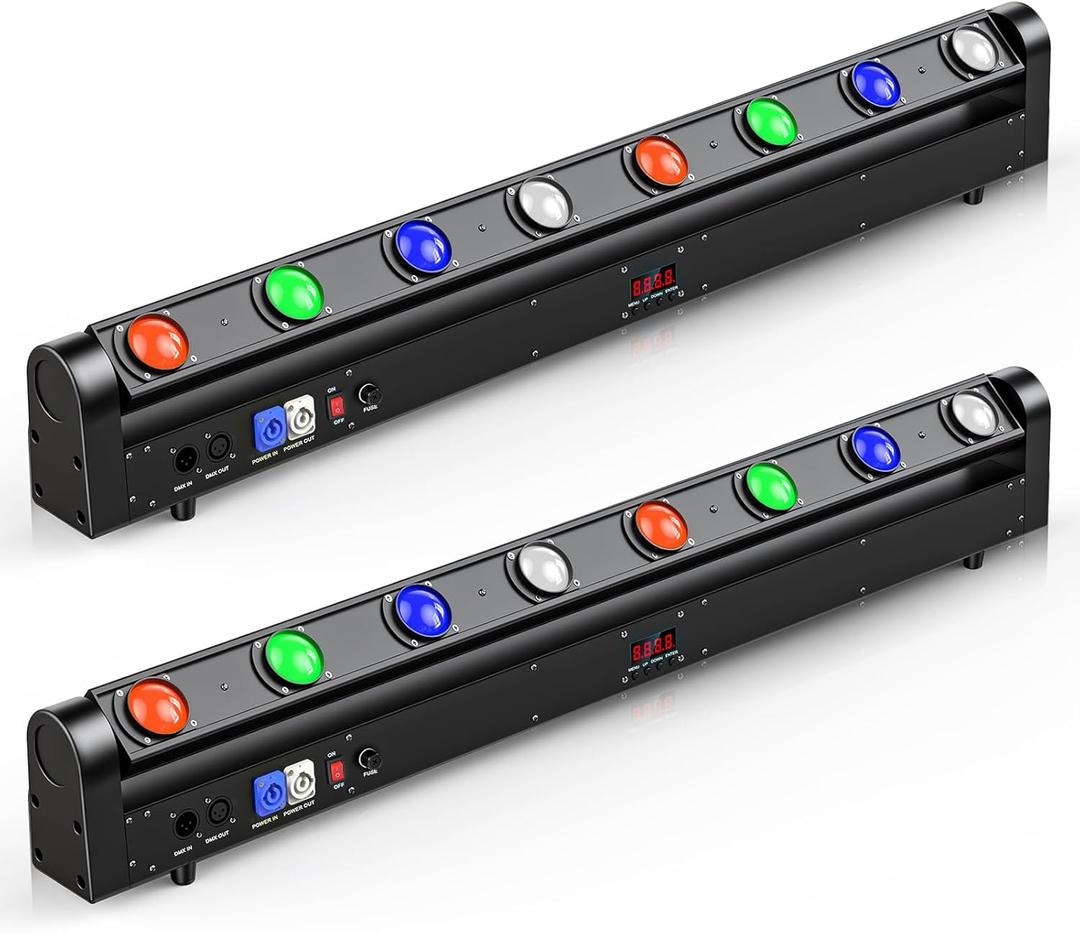 8 Eye LED Beam Wall Washer Lights,120W RGBW 4IN1 Strobe Moving Head DJ Light Bar 180  Tilt DMX and Sound Control Stage Lighting Bar for Party Light dj Disco Lights Wedding Club KTV Live House-2PC