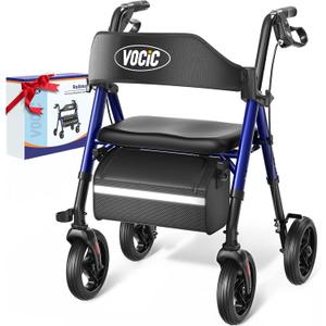 Walkers for Seniors,Foldable Walker with Seat,Rollator Walker with Durable Aluminum,8" Big Wheels for All Terrain, Ergonomic Seat and Backrest,Dual Adjustable Height Rolling Walker| Pashion Blue