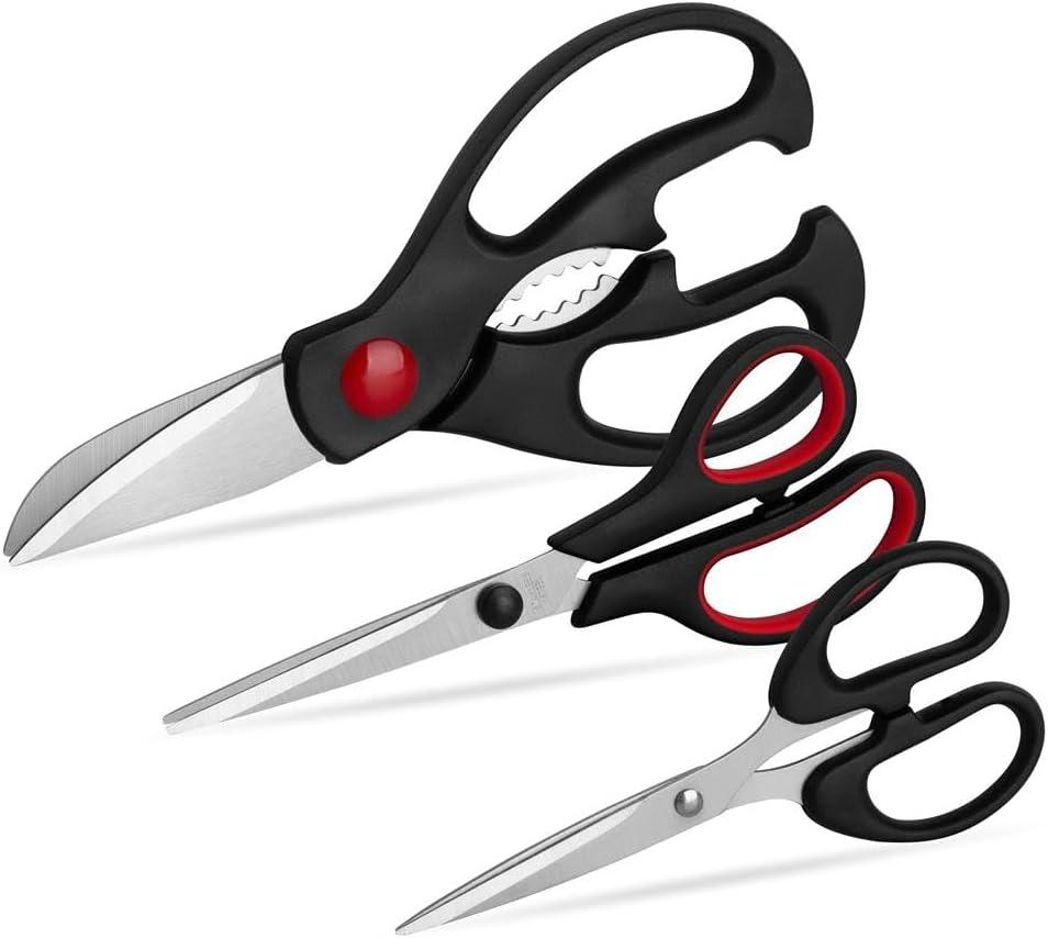 Kitchen Shears Set - QtoiKce Kitchen Scissors 3 Pack All Purpose Poultry Shears, Stainless Steel Sharp Utility Cooking Scissors for Home