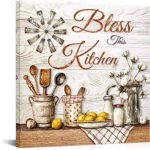 HOMEOART Kitchen Canvas Art Farmhouse Kitchen Wall Decor Dining Room Decor Picture, Framed Ready to Hang on Wall 24x24 inch
