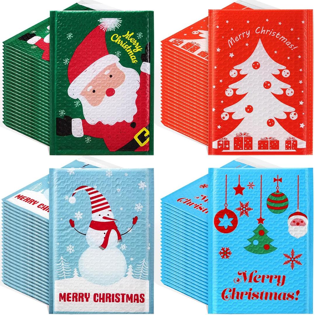 7 x 10 Inch Poly Bubble Mailers - Large Padded Envelopes, Self Adhesive Holiday Shipping Bags - Assorted Christmas Bags for Business, School, Family & Gift (20 Pcs)