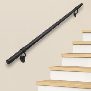 Stair Railing Indoor Metal Hand Rails for Indoor Stairs 1.5" Pipe Stair Handrail Aluminum Wall Mounted Indoor/Outdoor Handrail for Steps Black Industrial Handrail for Stairs (3 Feet)