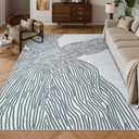YIHOUSE Grey Rug for Living Room, 69 Modern Abstract Area Rug, Geometric Contemporary Wave Striped Rugs for Playroom Nursery, Washable Nonslip Large Rug for Bedroom Dining Room