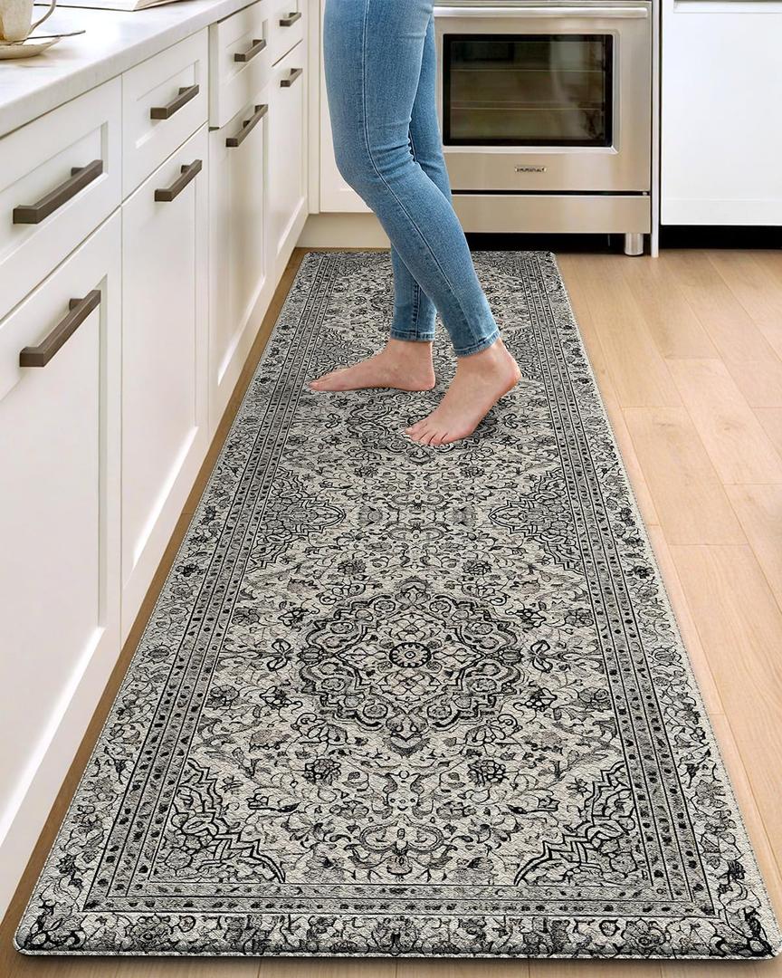 DEXI Kitchen Mats for Floor Cushioned, 23x86 Large Long Runner Rug Non Slip, Waterproof Soft Comfort Standing Padded Anti Fatigue Decorative, Brown Grey