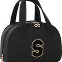 Initial Travel Toiletry Bag, Personalized Cosmetic Bags Birthday Gifts for Women, Makeup Bag Organizer with Handle, Travel Bag for Toiletries with Brush Holder (S, Black)