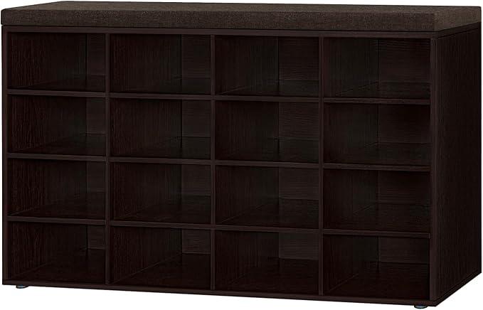 DINZI LVJ Shoe Storage Bench with Cushion, 16-Cubby Shoe Rack, Adjustable Shelves, Multifunctional Shoe Organizer Bench for Entryway, Mudroom, Hallway, Living Room, Bedroom and Garage, Espresso