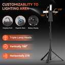 AKOFUN 15000 mAh Rechargeable Camping Light with Stand, Cordless Work Light with 3 LED Lamp Heads, 5500 Lumens Dimmable Camping Essentials Gear Emergency Flashlight with 86" Detachable Tripod, Black