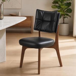 YOUNIKE Wood Frame Black Dining Chair, Faux Leather, Single Pack