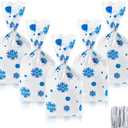 Outus 100 Pcs Christmas Favor Bags Snowflake Santa Claus Treat Bags Flat Cellophane Plastic Container for Bakery Cookies Candies Dessert with 100 Pieces Twist Ties(Snowflake,Blue)