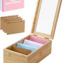 UCEC Index Card Organizer with Dividers Index Card Organizer 3x5 Bamboo Index Card Holder with Dividers Index Card Holder Box 4 Compartments with Acrylic Lid Wood Index Card Organizer Set & 150 Cards