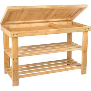 BAMBUROBA Shoe Rack Storage Bench Bamboo Organizer Entryway Organizing Shelf with Storage Drawer on Top, Natural