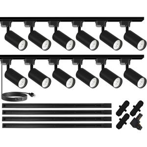 Energy-efficient & Super-Bright 25W 2000lm J&L Type LED Track Lighting System3000K Warm Light Dimmable Brightnesswith 13 FT Track Rails and Ceiling Spotlight Fixture Installation Package (12 Heads Kit 3000K Warm, J&L Type Track Black)