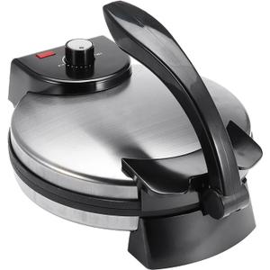 Electric Roti Maker, 12 Inch Automatic Tortilla Machine, with Indicator Lights, Adjustable Temperature, Double-Sided Heating, Electric Tortilla for Quesadilla, Cooker (One Size, Silver)