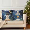 Space Decor for Boys Room,Rocket Pillow Covers 18x18 Set- 2 Galaxy Themed Bedroom Decor,Space Gifts,Universe Galaxy Space Planet Space Pillowcase for Sofa Bed,Galaxy Themed Decorations(Blue)