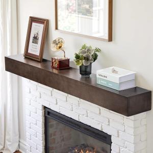 Fireplace Mantel Shelf with Concealed Brackets, Handcrafted in Farmhouse-Style Wood, Designed Wall-Mounted Floating Shelf,Suitable for Bedroom Living Room Mantel Decor,(Ash Black60in)