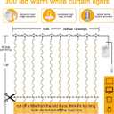 Vicloon Fairy Curtain Lights,300 LED Warm White Curtain Lights,8 Modes 9.89.8Ft Waterproof Window Curtain String Light USB&Battery Powered with Remote Control,String Lights Curtain for Indoor,Outdoor