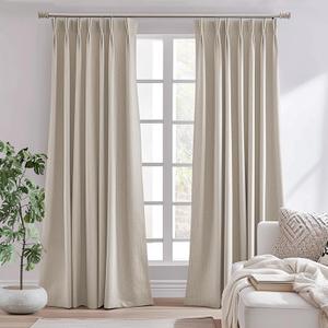 jinchan Pinch Pleated Curtain 84 Inch Length Greyish Beige 60% Room Darkening Curtain for Bedroom Living Room 1 Panel Textured Window Drape