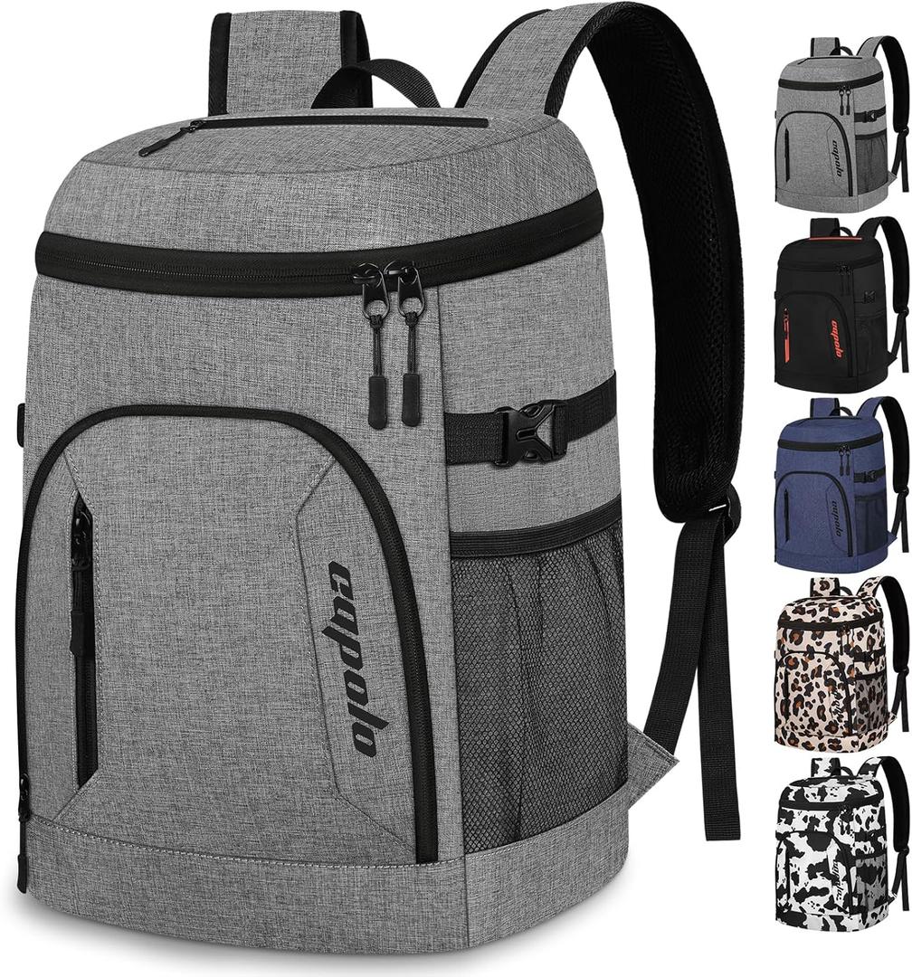 Capolo Cooler Backpack 30 Cans, Insulated Thermal Bag Beverage Soft Cooler Lunch Camping Travel Picnic Hiking for Men Women (Gray)