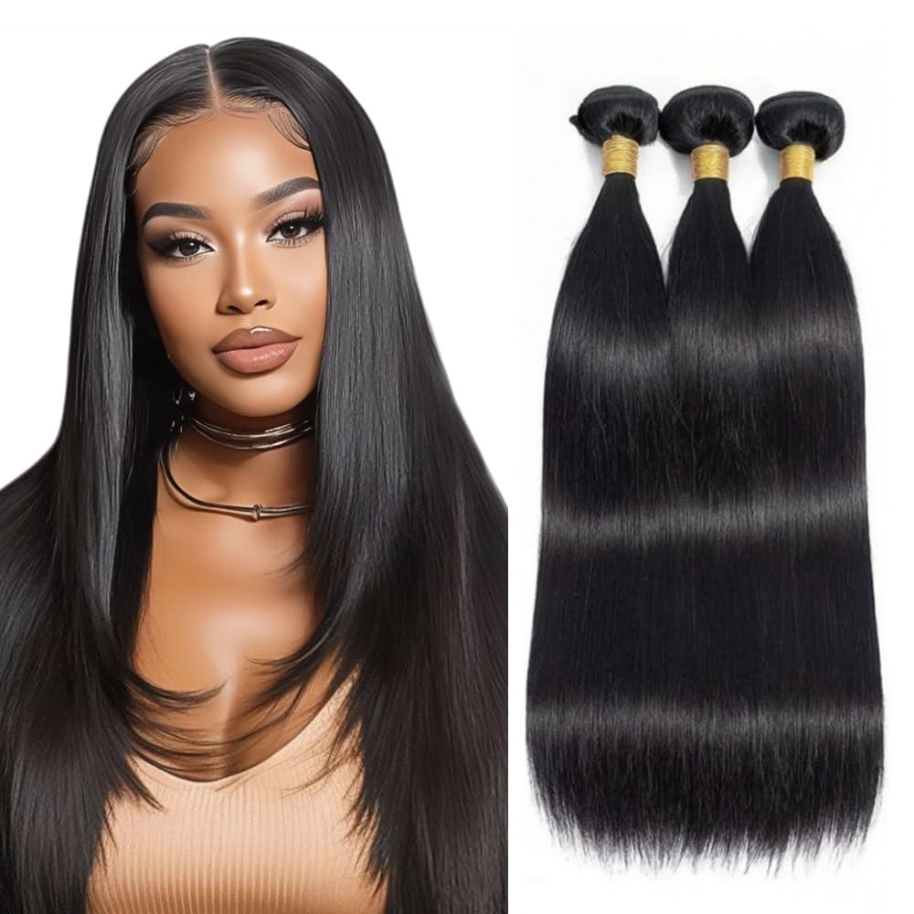 Straight Bundles Human Hair #1B Straight Human Hair Bundles Natural Black Bundle Double Weft Bundle 14 16 18 Inch 150g