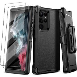Pilaru for Samsung Galaxy S22 Ultra Case with Belt Clip Holster:16FT Military Grade Drop ProtectionCase+ Belt Clip Holster Heavy Duty/Shockproof Rugged with Screen Protector for S22 Ultra-Black
