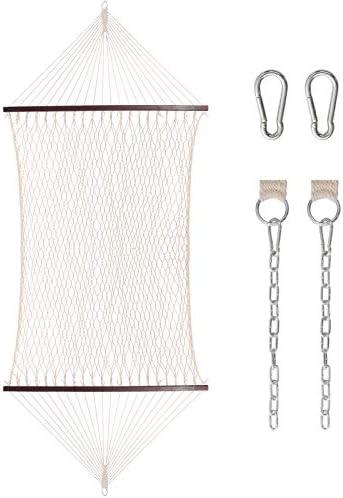 CLOFY Hammocks Wide Double Woven Cotton Rope Hammock with Free Extension Chains Tree Hooks and Portable Bag