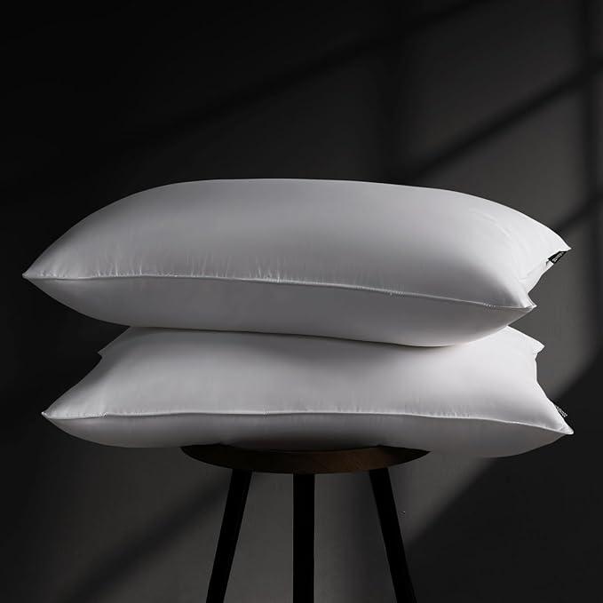 DOWNSTORIA Goose Down Pillows Queen Size Set of 2, Hotel Collection Bed Pillow for Sleeping, 2 Pack, Feather Down Surrounded Medium Firm Pillows for Side Back Sleepers 20 x 30 in.