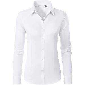 Tapata Women's Classic Button-Down Blouse Formal Work Dress Fitted Shirts Collared Long Sleeve Business Top, Size: S