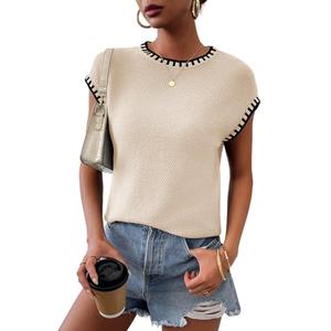 Women's Cap Sleeve Knit Sweater Tops Sleeveless Vest Summer Tops 2025 Sweaters Fashion Tank Tops Trendy T Shirts Fall Khaki Size S