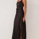 Fiemaoves Summer Vacation Satin Maxi Dresses for Women 2025 Square Neck Formal Elegant Tank Top Wedding Guest Dress with Slit (Black, M)