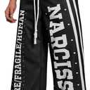WDIRARA Men's Letter Graphic Sweatpants Athletic Workout Drawstring Waist Wide Leg Pants, Medium