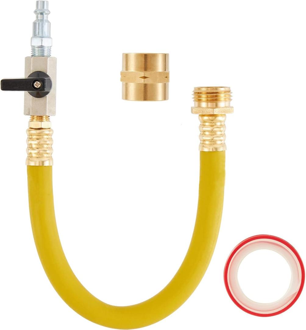 Winterize Sprinkler Blowout Adapter RV Winterizing Kit with Shut Off Valve and 1/4Industrial Plug Air Compressor and Garden Hose Connector for Motorhome Boat Camper Travel Trailer (Yellow)