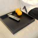 Square Wood Serving Tray with Handle, Ottoman Decorative for Home, 16x16 inches Black