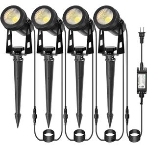 CPLIRIS Outdoor Landscape Lighting, LED Spot Lights Kit for Garden, Yard, House, Lawn, Tree, Flags, Fence Use, Warm White 2700k-3300k, IP67 Waterproof & Connectable - 4 Pack, 6.29 x 4.72 x 10.63 inches
