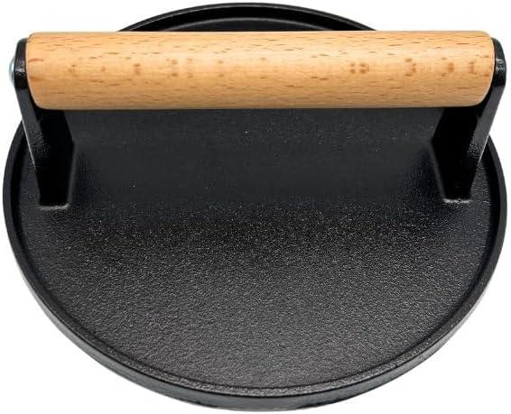 Burger Press 6.9 Inch Round Heavy Duty Cast Iron Hamburger Press with Wooden Handle, Meat Press,Bacon and Steak Meat Press, for Griddle,Barbecue Grilling Tool
