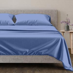 Mayfair Linen 100% Egyptian Cotton Queen Size Sheet Set - 4 PC 600 Thread Count Egyptian Cotton Sheets Set for Queen Size Bed (Deep Blue), Soft, Cooling, Luxury Hotel 16" Deep Pocket Sateen Bedsheet