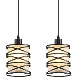 2 Pack Pendant Light Kitchen Island Pendant Lighting, Hanging Light with Spiral Cage Frosted Glass Shade, Black Modern Indoor Hanging Lamp