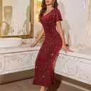 DRESSTELLS Womens Cocktail Sequin Wedding Guest Dresses, Formal Glitter Sparkly Evening Party Long Prom Vintage Dress (Red)