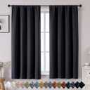 OWENIE Sally Blackout Curtains for Bedroom 63 Inch Length 2 Panels Set, Solid Thermal Insulated Room Darkening Rod Pocket Privacy Window Treatment Curtains Blackout Drapes, W40 x L63 Inch, Black