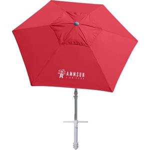 AMMSUN 8ft Large Beach Umbrellas for Sand Heavy Huty Wind Portable Commercial Grade Patio Beach Umbrella with Sand Anchor Adjustable Height Air Vent UPF 50+ Telescoping Pole without tilt Red