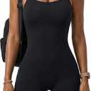 MERYOSZ Workout Jumpsuits for Women Seamless One Piece Shorts Romper Spaghetti Strap Tummy Control Bodysuit Gym Outfits, Large