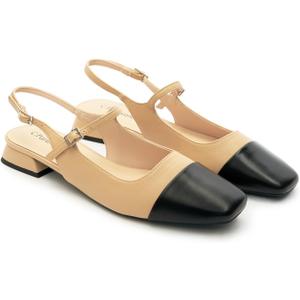 C.Paravano Women's Square Toe Slingback Block Heel Sandals, Size 38.5